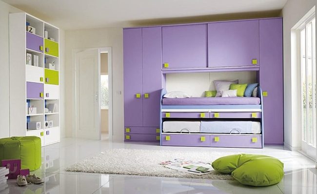 Purple Cabinet Hidden Bed Room