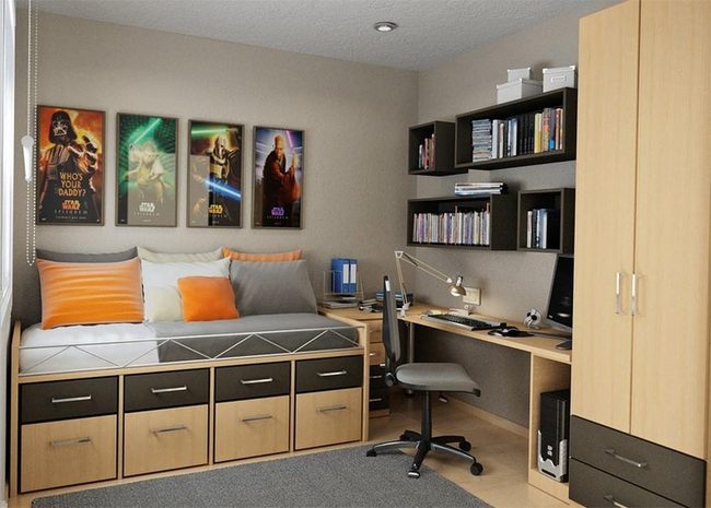 Orange Pillows, Light Wood Retreat