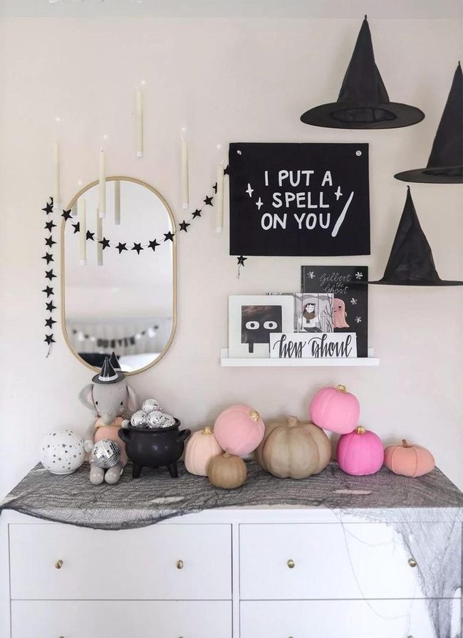 Dangling Black Hats Halloween Elegance