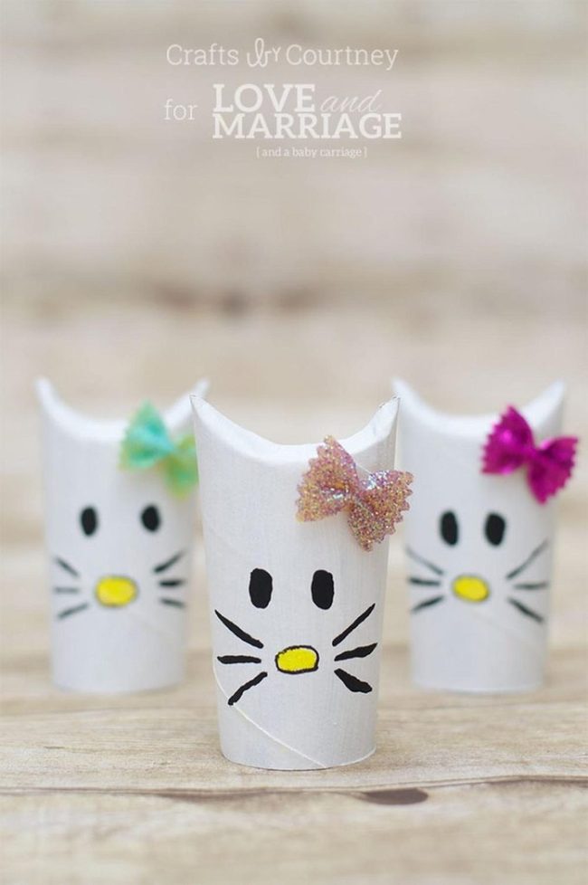 Paper Tube Cats With Metallic Butterflies