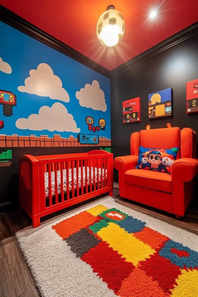 Red Furniture Meets Gaming Walls
