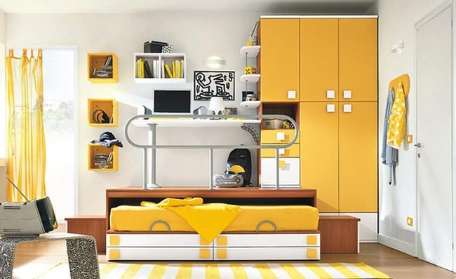 Yellow Bedroom Storage Solutions