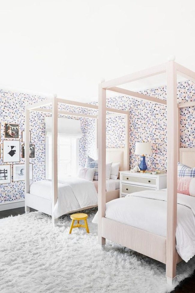 Pink Twin Beds Floral Paradise