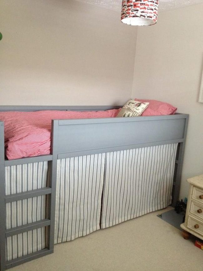Gray Loft Bed With Red Checkered Warmth