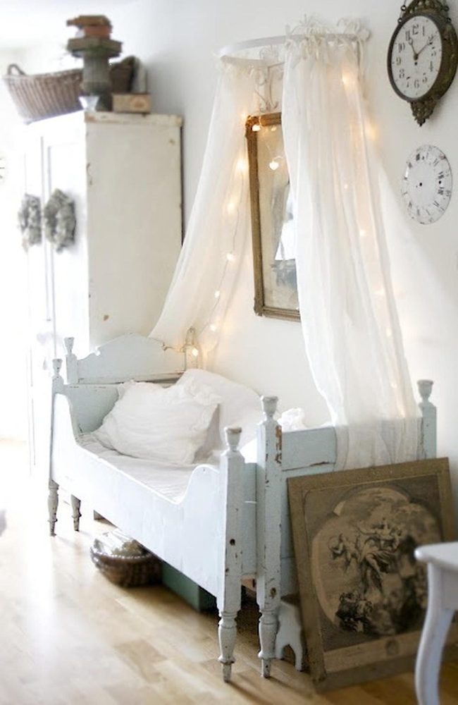 Sunlit Bedroom With String Light Canopy