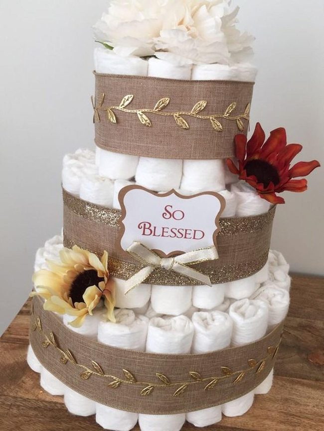 Golden Burlap Diaper Cake