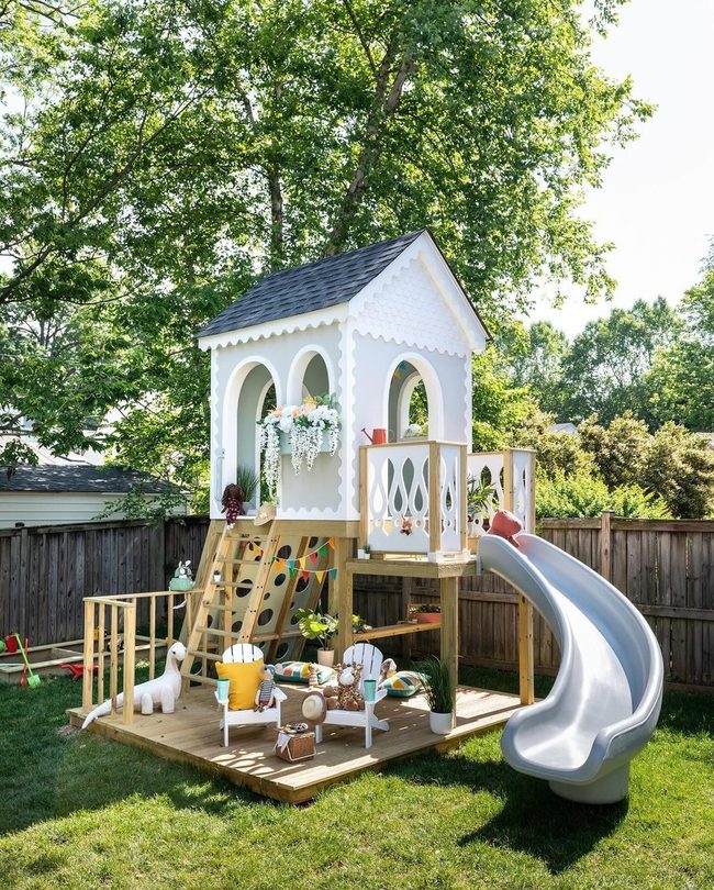 Backyard Playhouse With Slide
