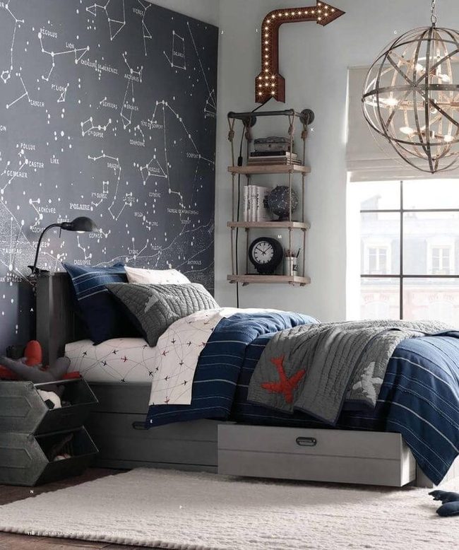 Charcoal Constellation Wall With Red Pops