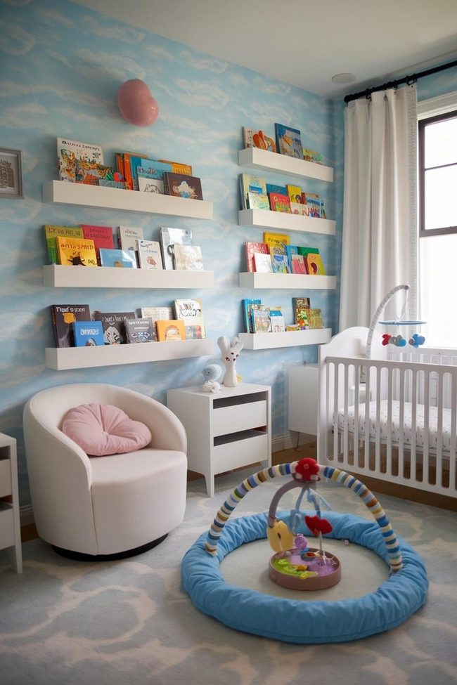 Pastel Clouds and Floating White Shelves