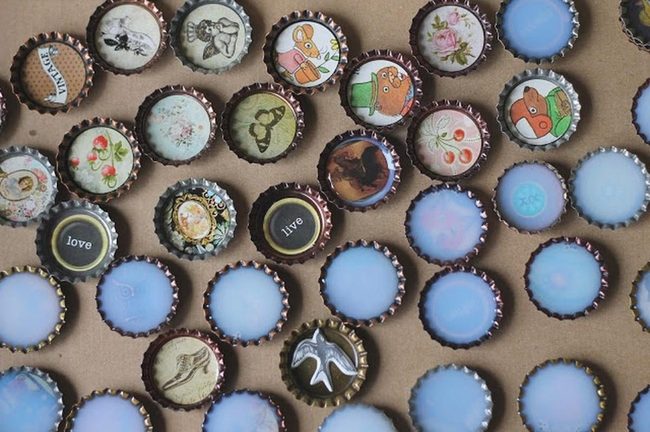 Shimmering Blue Bottle Cap Art