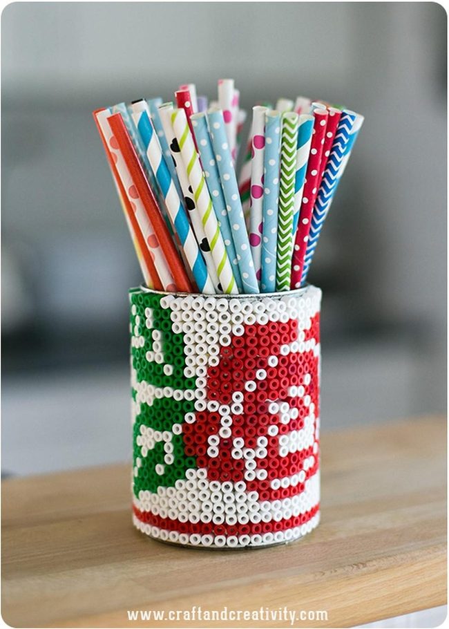 Striped Straws In Beaded Holder