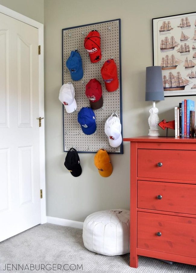 White Pegboard Hat Display