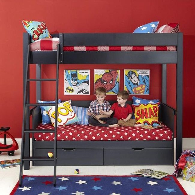 Red Superhero Bedroom With Comic Details