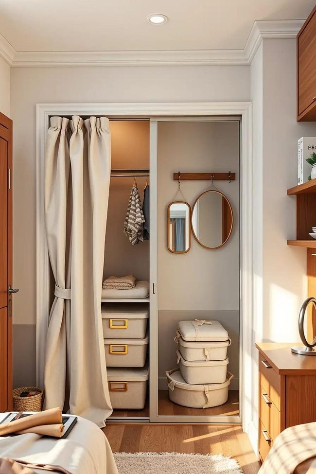 Tension Rod Curtains Hide Dorm Clutter