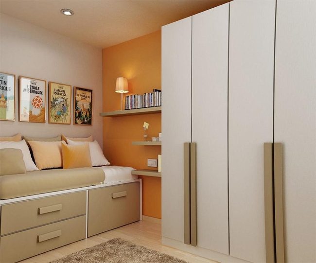 Orange And Cream Small Bedroom