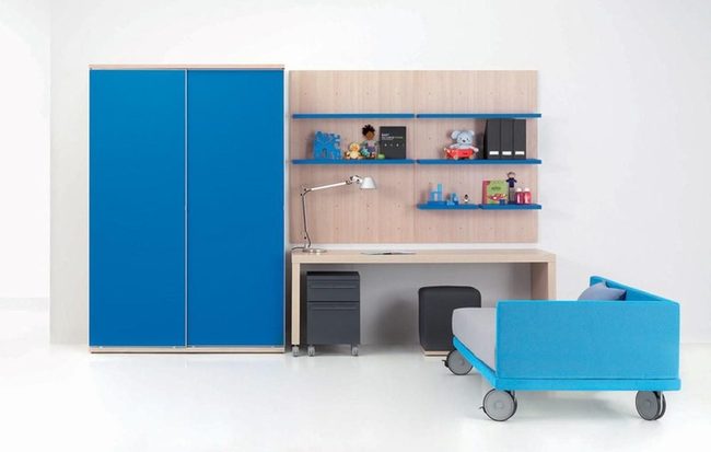 Blue Wardrobe White Walls Modern
