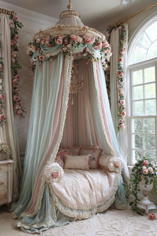 Pastel Fabric Canopy Above Crib