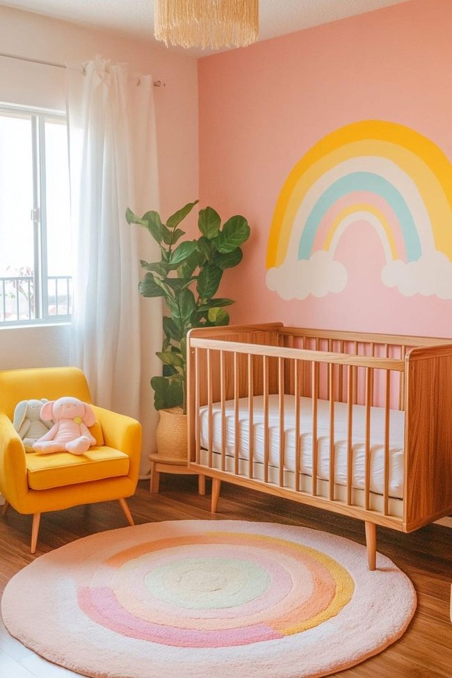 Rainbow Pastel Pink Nursery Wall