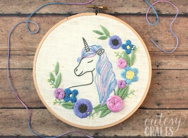 Cream Fabric Unicorn Embroidery