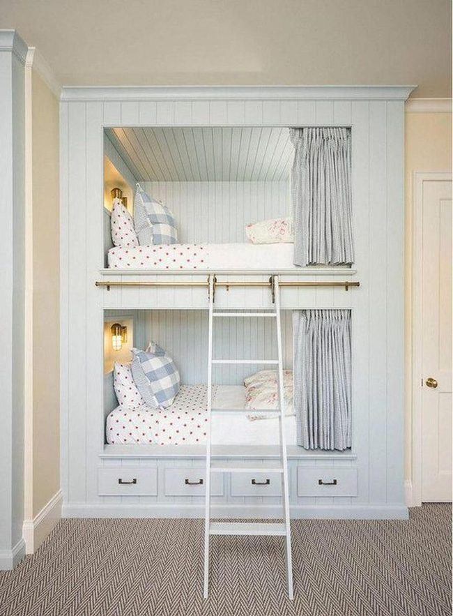 Light Blue Bunk Beds With Privacy Curtains