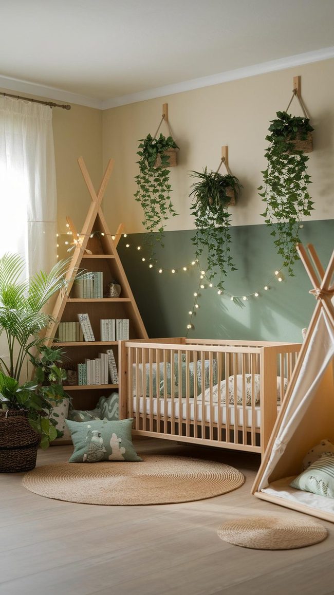 Soft Green Nursery With Woodland Elements