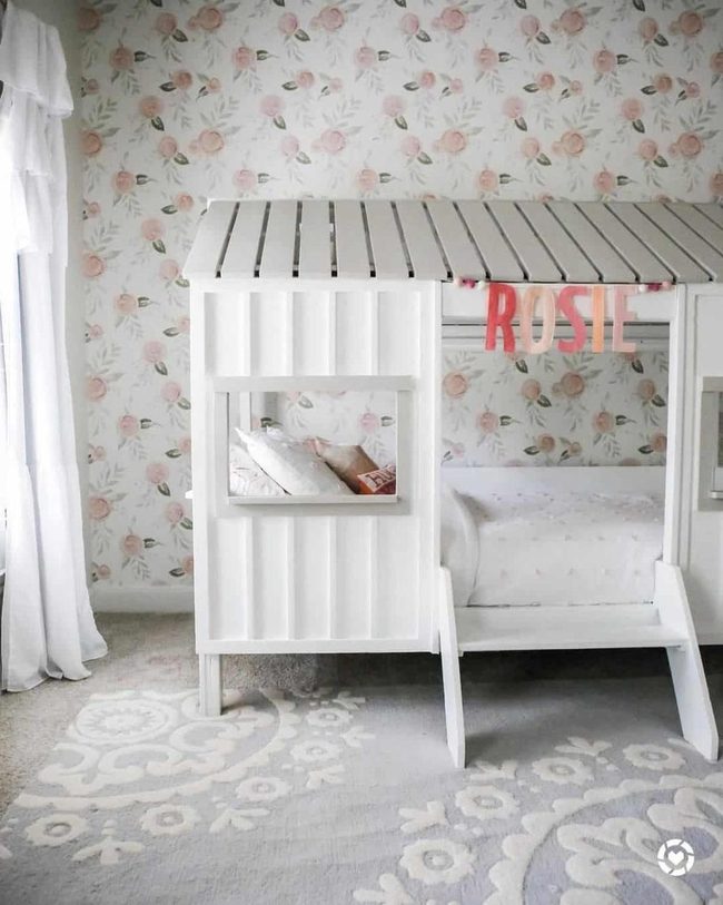 Pink Roses With White House Bed