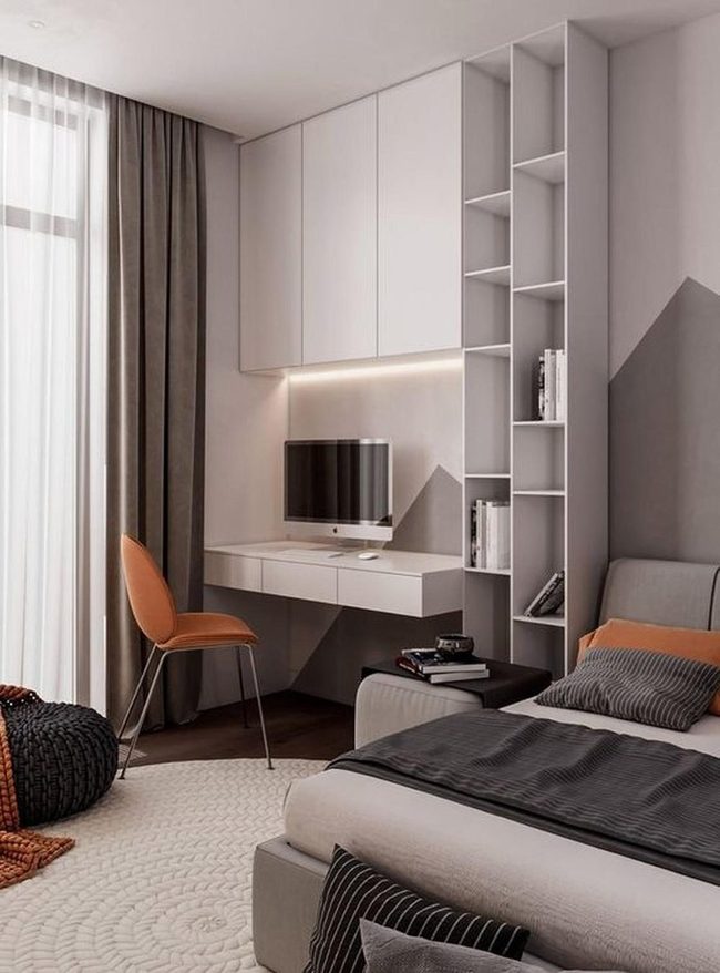 Dark Gray And Orange Bedroom Contrast