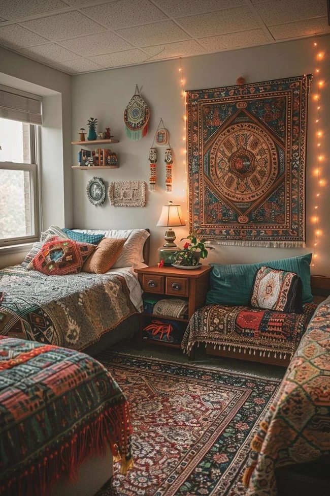 Tapestry-Lit Bedroom Sanctuary