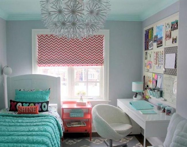 Red Nightstand Blue Bedroom Contrast