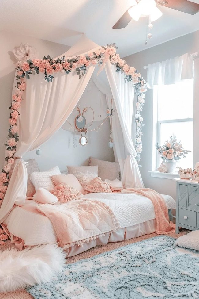 Pastel Bedroom With Flowing Drapes