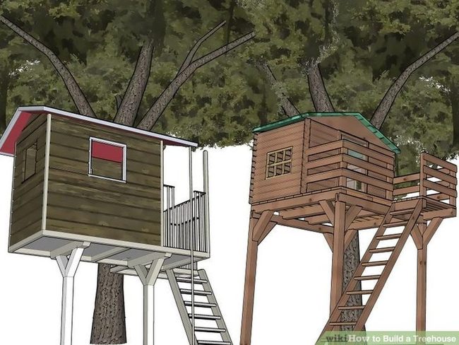 Dual Treehouses, Forest Green And Red