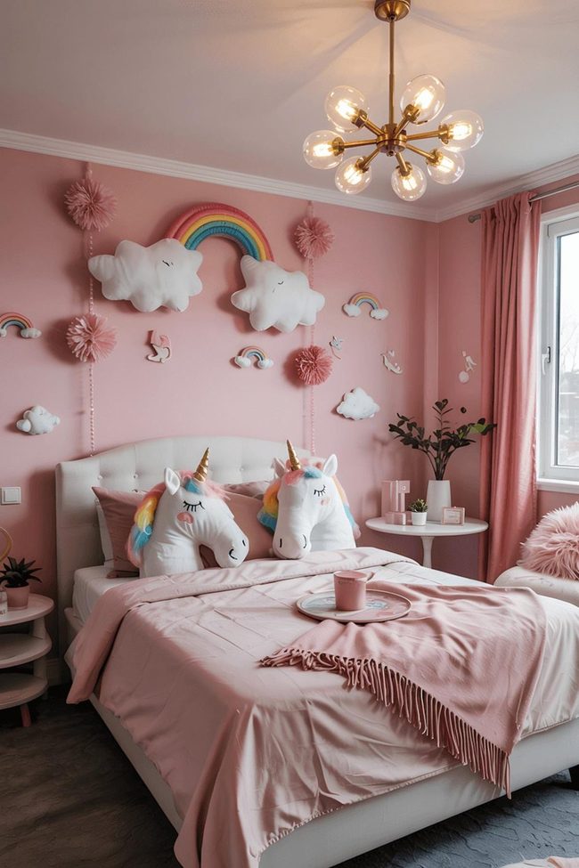 Pink Unicorn Room Gold Chandelier Magic