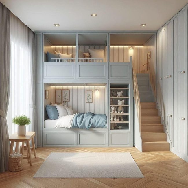 Blue Loft Bed With Storage Stairs