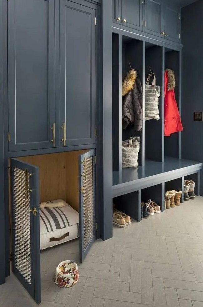 Deep Blue Mudroom Organization