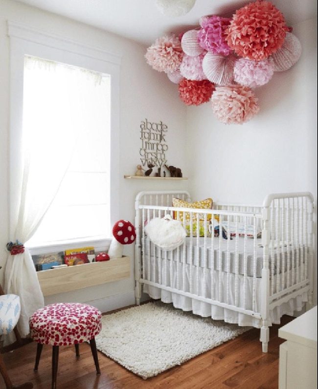 Pink Paper Pom-Poms Overhead