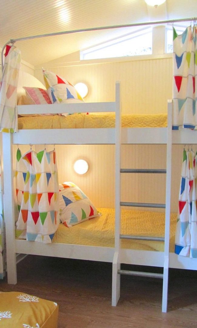 White Bunk Beds, Yellow Blankets
