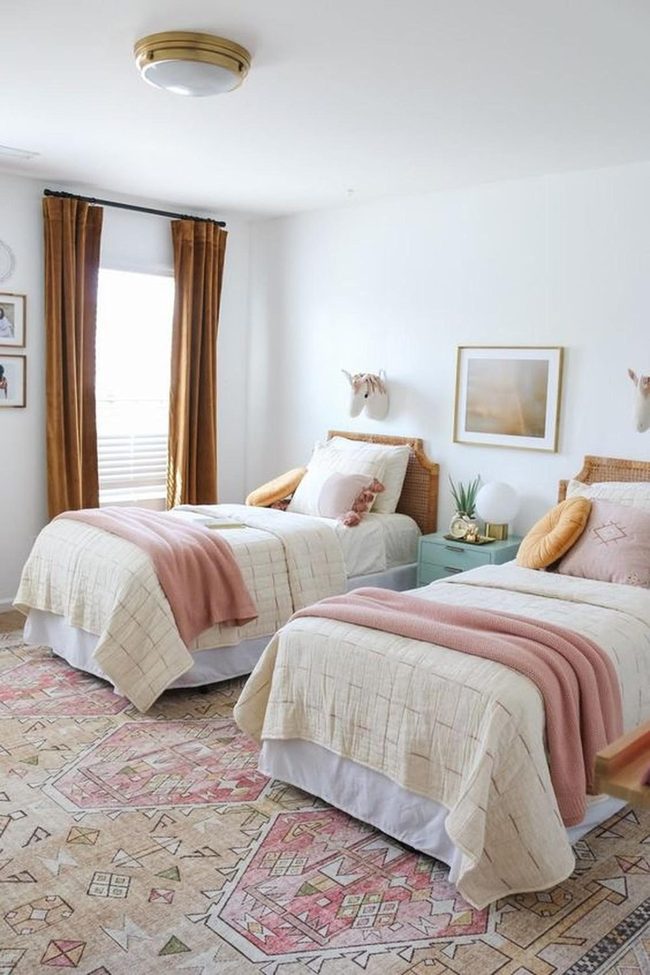 Pink Twin Beds Wicker Nature