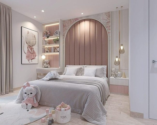 Gray, Pink, And White Modern Kids Room