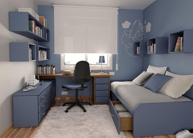Blue Bedroom With Reading Nook