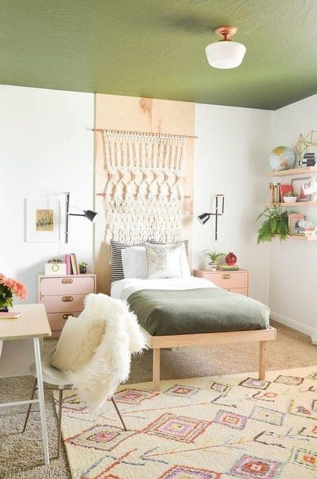 Green Ceiling With Woven Textures