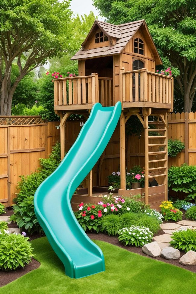 Maple Tower Playhouse with Slides