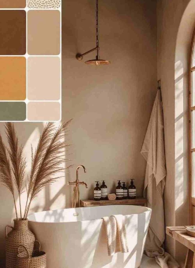 Terracotta Sage Mustard Boho Bathroom