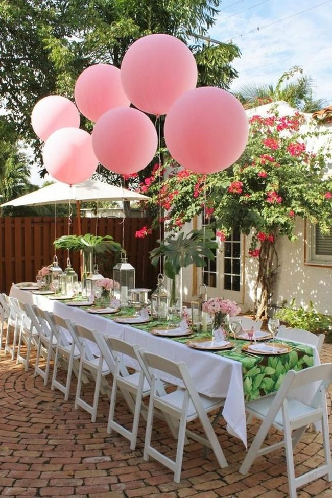 Pink Balloons Brick Patio Garden