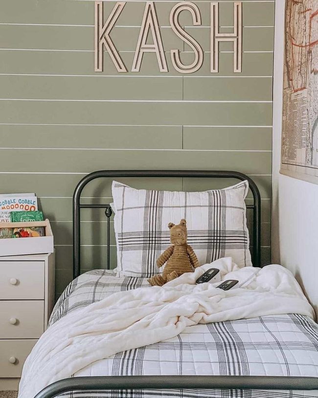 Light Green Shiplap Toddler Bedroom