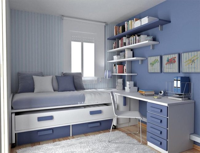 Blue Bedroom With Smart Storage