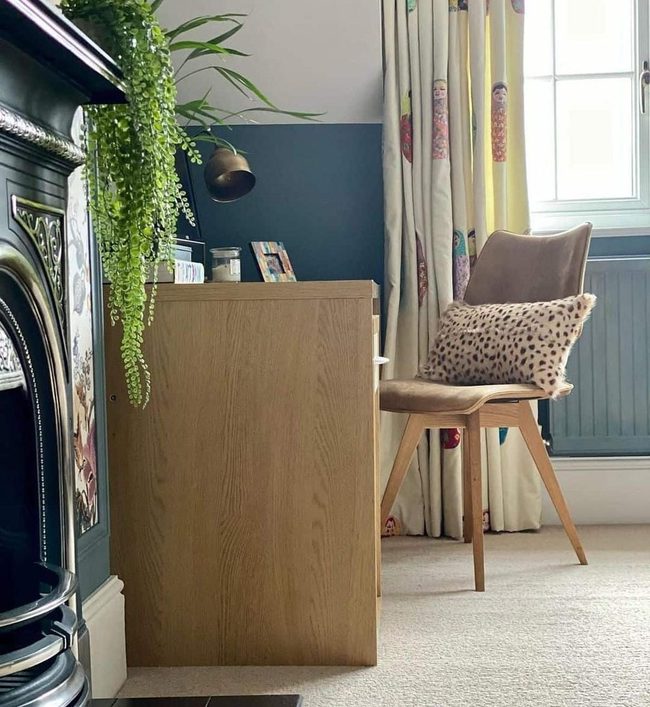 Teal Fireplace Study Nook