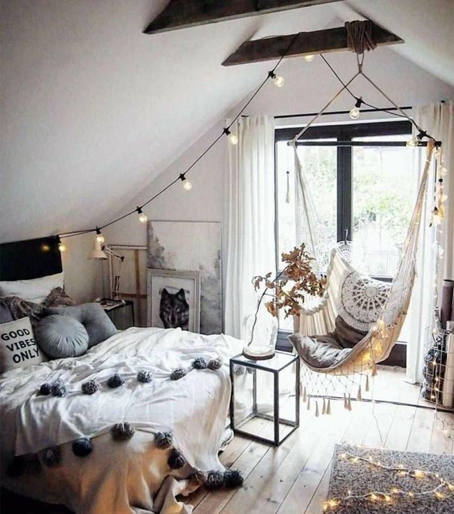String Lights, Wooden Beams, Hammock Bliss