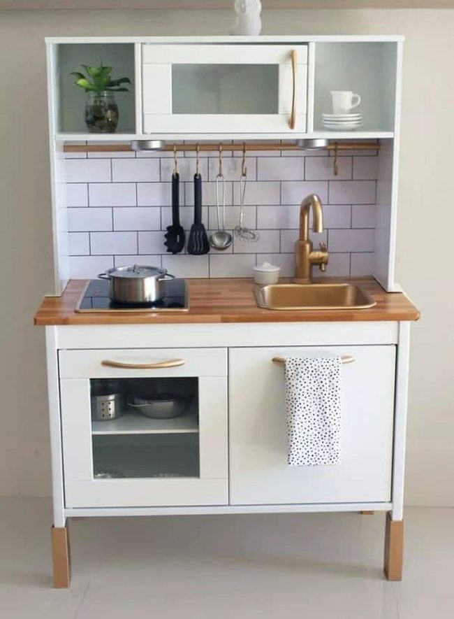Gold-Trimmed Subway Tile Play Pantry