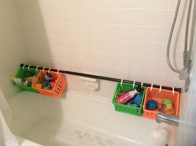 Tension Rod Bath Toy Baskets
