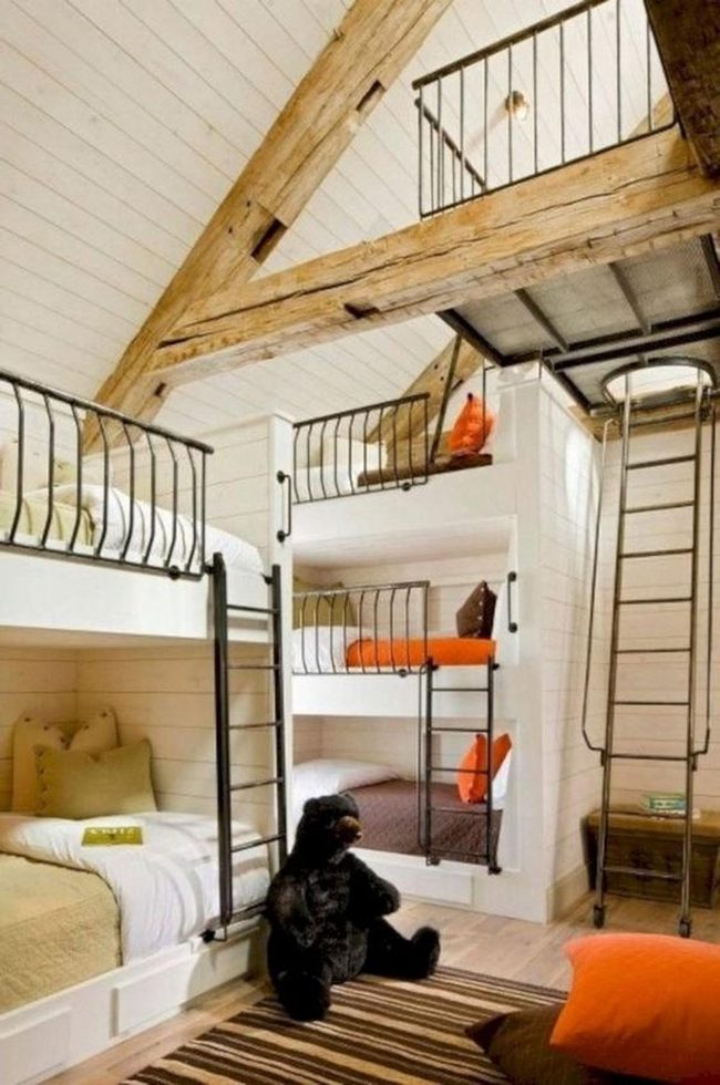 Black Metal Bunks Orange Pillows